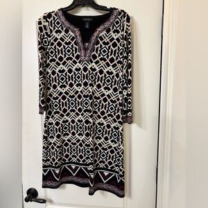 WHBM Geometric Print Tunic Dress in Black, Cream & Burgundy
